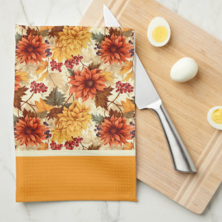 Vintage Fall Flowers Tea Towel