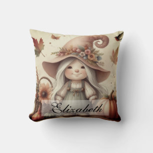 Vintage Fall Gnomes with Autumn leaves Cushion