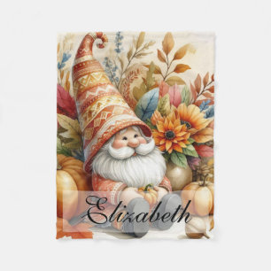 Vintage Fall Gnomes with Autumn leaves Fleece Blanket