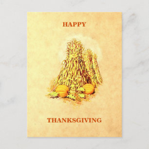 Vintage Fall Harvest Sheaves Pumpkins Thanksgiving Holiday Postcard