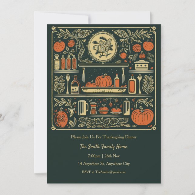 Vintage Fall Kitchen Thanksgiving Dinner Invite (Front)