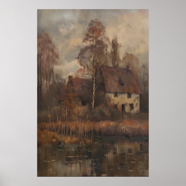 Vintage Fall Landscape Printable Art, Moody Poster (Front)