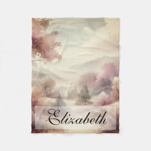 Vintage Fall Leaves Scenery neutral colors Fleece Blanket