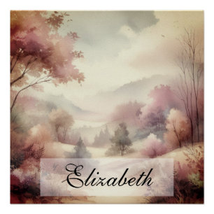 Vintage Fall Leaves Scenery neutral colours  Poster