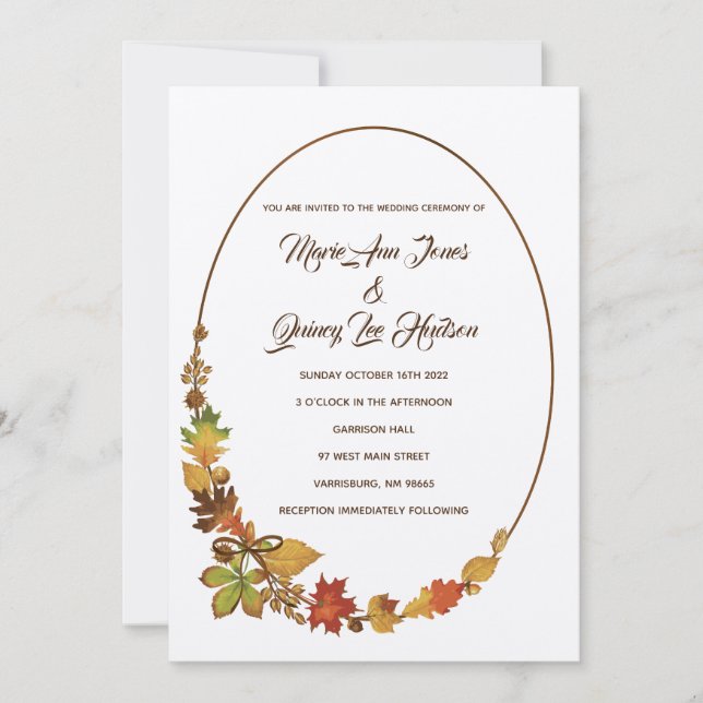 Vintage Fall Leaves Wedding Invitations Ecru Paper (Front)