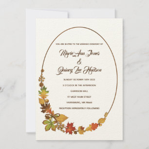 Vintage Fall Leaves Wedding Invitations Ecru Paper
