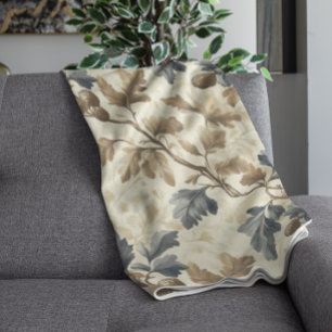 Vintage Fall Oak Leaf   Elegant Blue and Gold Fleece Blanket