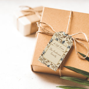 Vintage Fall Oak Leaf Elegant Blue and Gold Gift Tags