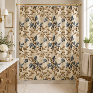 Vintage Fall Oak Leaf Elegant Blue and Gold Shower Curtain