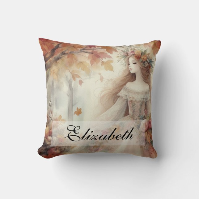 Vintage Fall Princess with Autumn leaves  Cushion (Front)