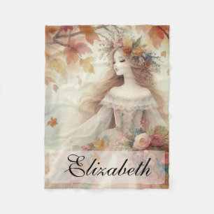 Vintage Fall Princess with Autumn leaves  Fleece Blanket