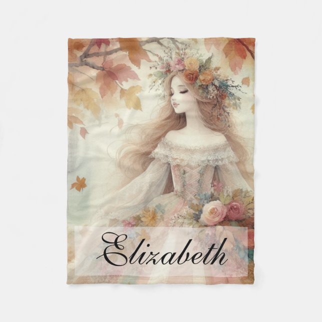 Vintage Fall Princess with Autumn leaves  Fleece Blanket (Front)