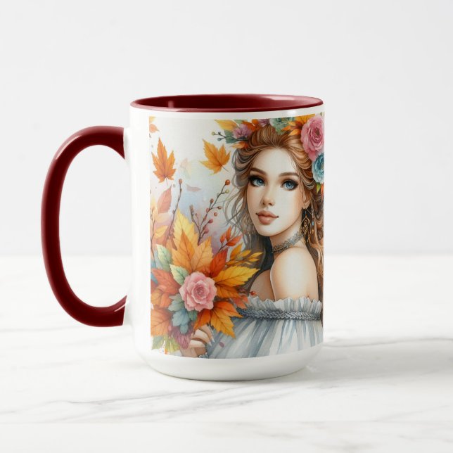 Vintage Fall Princess with Autumn leaves   Mug (Left)