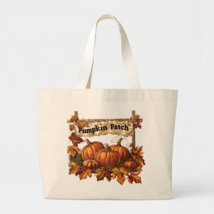 Vintage Fall Pumpkin Patch Large Tote Bag