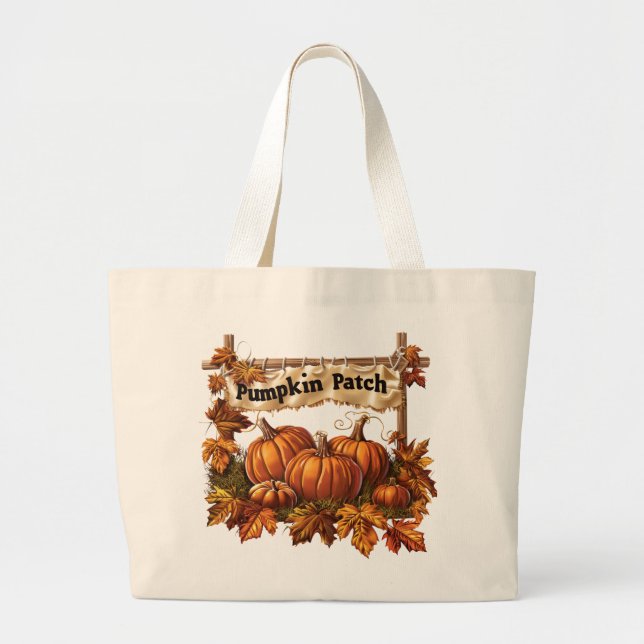 Vintage Fall Pumpkin Patch Large Tote Bag (Front)