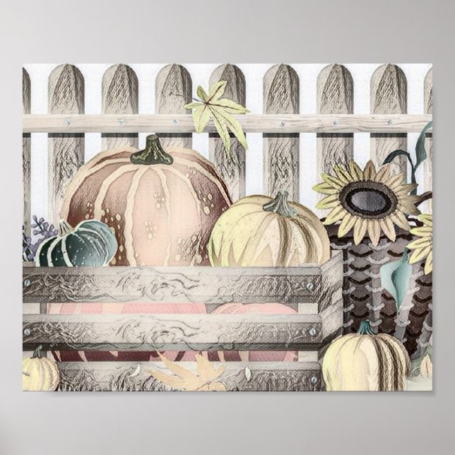 Vintage Fall pumpkins fall colours drawing  Poster (Front)