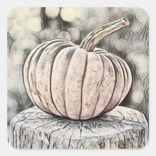 Vintage Fall pumpkins fall colours drawing  Square Sticker
