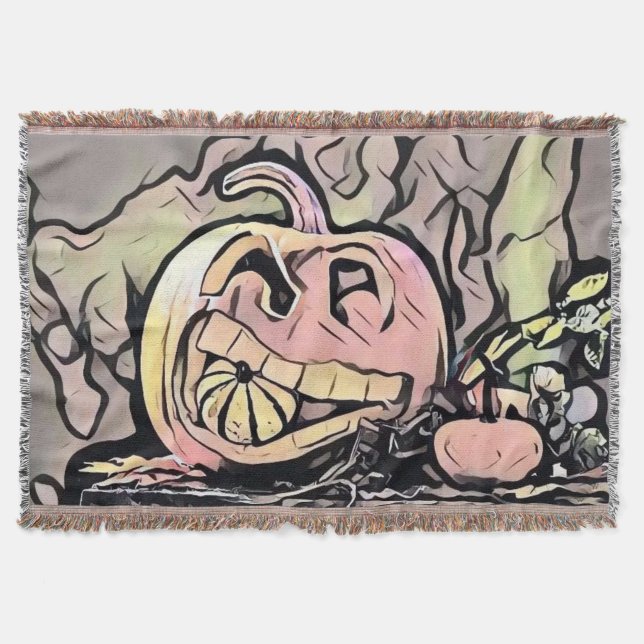 Vintage Fall pumpkins fall colours drawing  Throw  Blanket (Front)