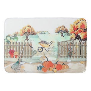 Vintage Fall pumpkins fall colours watercolor  Bath Mat