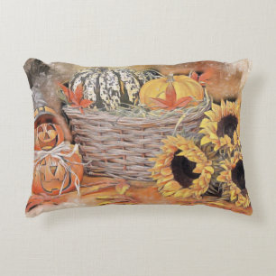 Vintage Fall pumpkins fall colours watercolor  Decorative Cushion