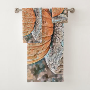 Vintage Fall pumpkins fall colours watercolor  Sho Bath Towel Set