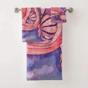 Vintage Fall pumpkins fall colours watercolor  Sho Bath Towel Set