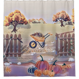 Vintage Fall pumpkins fall colours watercolor  Sho Shower Curtain