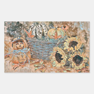 Vintage Fall pumpkins fall colours watercolor  Squ Rectangular Sticker