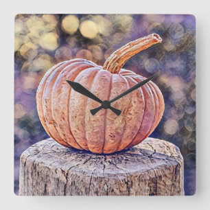 Vintage Fall pumpkins fall colours watercolor Square Wall Clock