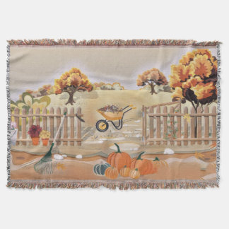 Vintage Fall pumpkins fall colours watercolor Thr Throw Blanket