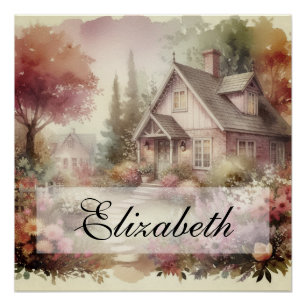 Vintage Fall Scenery cottage garden leaves floral  Poster