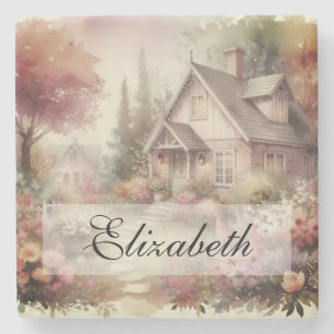 Vintage Fall Scenery cottage garden leaves floral Stone Coaster