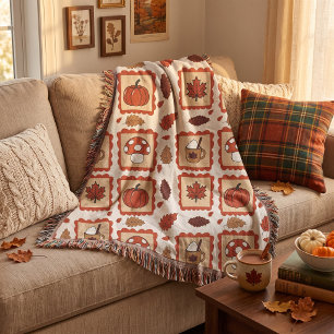 Vintage fall stamps pattern throw blanket