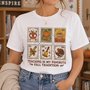Vintage Fall Teacher Postage Stamp Graphic T-Shirt