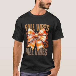 Vintage Fall Vibes Coquette Plaid Bow Autumn Thank T-Shirt