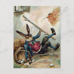 Vintage Falling Bunny Easter Postcard