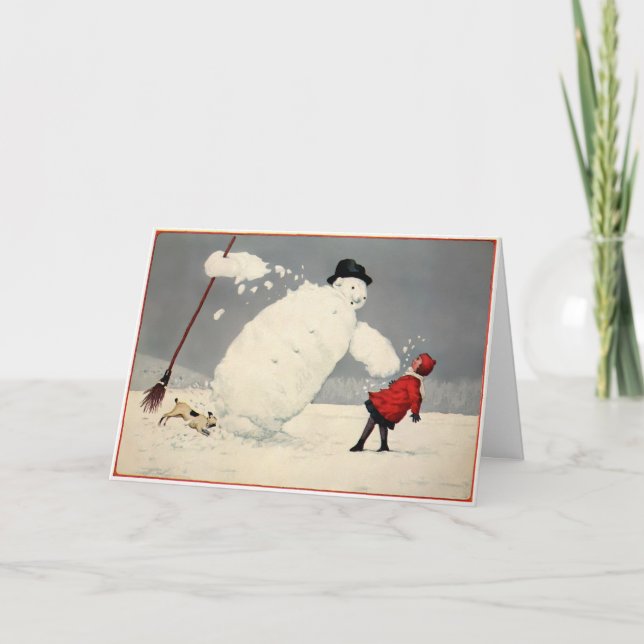Vintage Falling Snowman Holiday Card (Front)