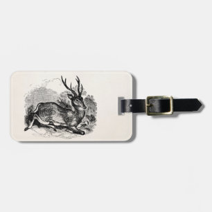 Vintage Fallow Deer Buck Personalised Illustration Luggage Tag