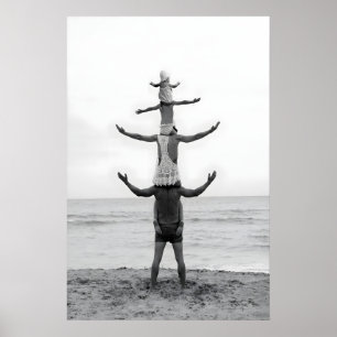 Vintage Family Beach Photography Print, Black and Poster
