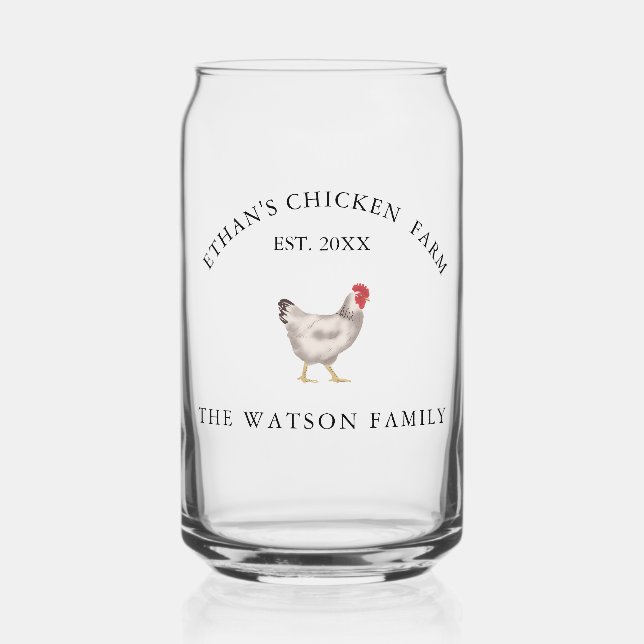 vintage Family Chicken Farm Business Can Glass (Front)