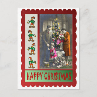 Vintage family Christmas Holiday Postcard