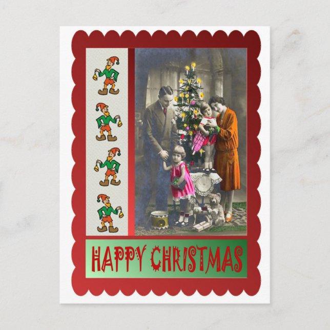 Vintage family Christmas Holiday Postcard (Front)