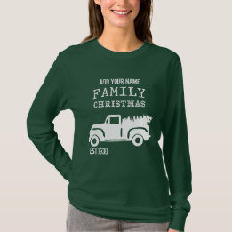Vintage Family Christmas Tree Truck Custom Name T-Shirt