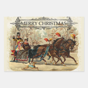 Vintage Family Christmas Wrapping Paper Sheet