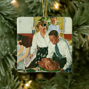 Vintage Family Cooking Thanksgiving Dinner Kitchen Ceramic Tree Decoration