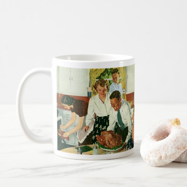 Vintage Family Cooking Thanksgiving Dinner Kitchen Coffee Mug (With Donut)