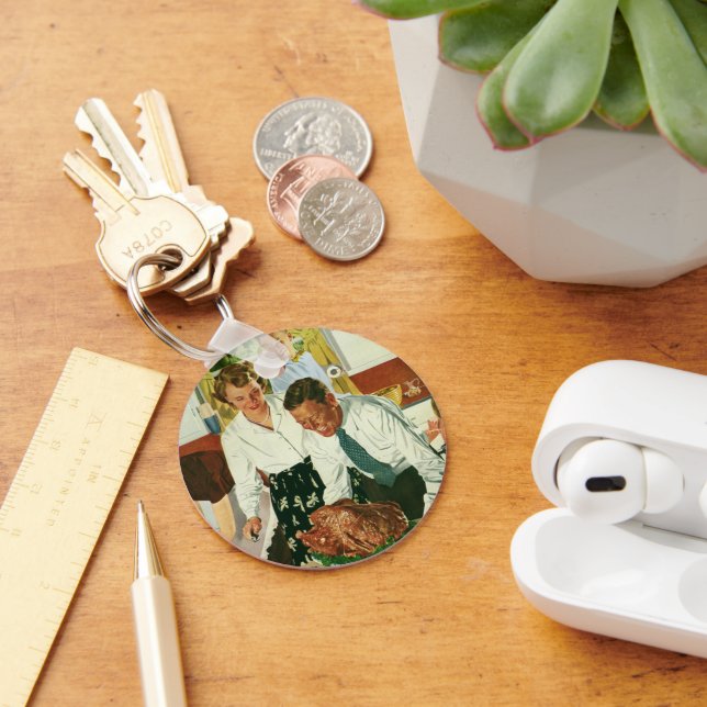 Vintage Family Cooking Thanksgiving Dinner Kitchen Key Ring (Desk)
