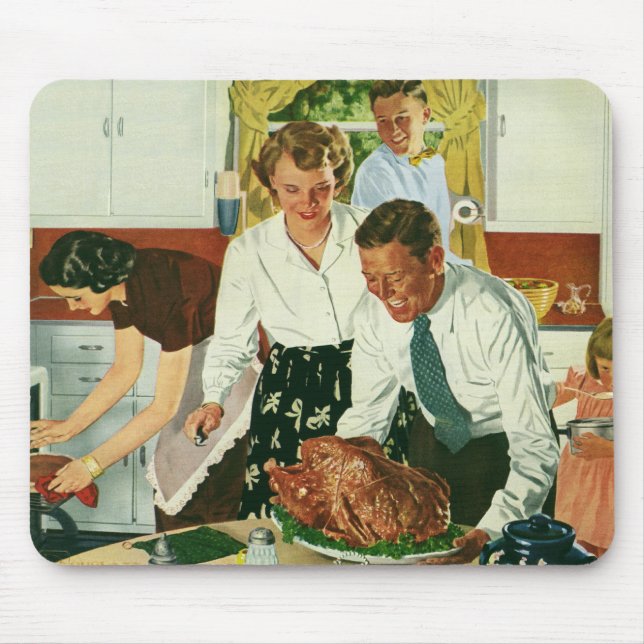 Vintage Family Cooking Thanksgiving Dinner Kitchen Mouse Mat (Front)