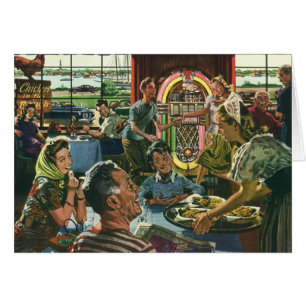 Vintage Family Dinner at a Diner with a Jukebox