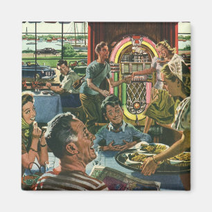Vintage Family Dinner at a Diner with a Jukebox Magnet